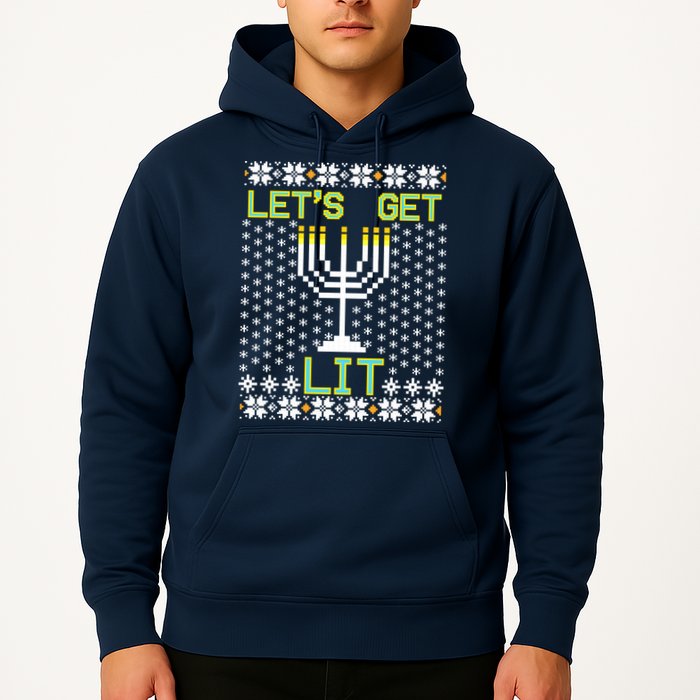 Let's Get Lit Funny Hanukkah Ugly Hoodie