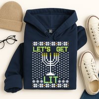 Let's Get Lit Funny Hanukkah Ugly Hoodie