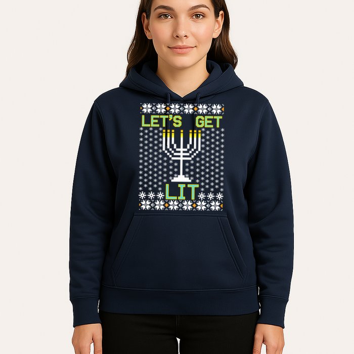 Let's Get Lit Funny Hanukkah Ugly Hoodie
