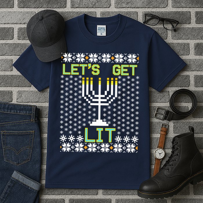 Let's Get Lit Funny Hanukkah Ugly Tall T-Shirt