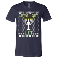 Let's Get Lit Funny Hanukkah Ugly V-Neck T-Shirt