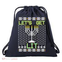 Let's Get Lit Funny Hanukkah Ugly Drawstring Bag