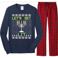 Let's Get Lit Funny Hanukkah Ugly Long Sleeve Pajama Set