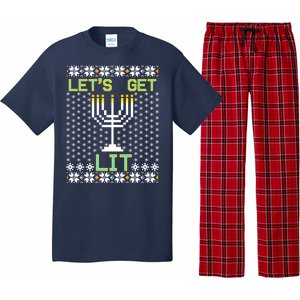 Let's Get Lit Funny Hanukkah Ugly Pajama Set