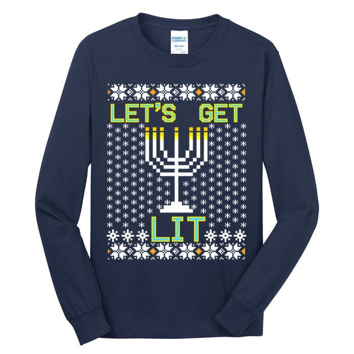 Let's Get Lit Funny Hanukkah Ugly Tall Long Sleeve T-Shirt