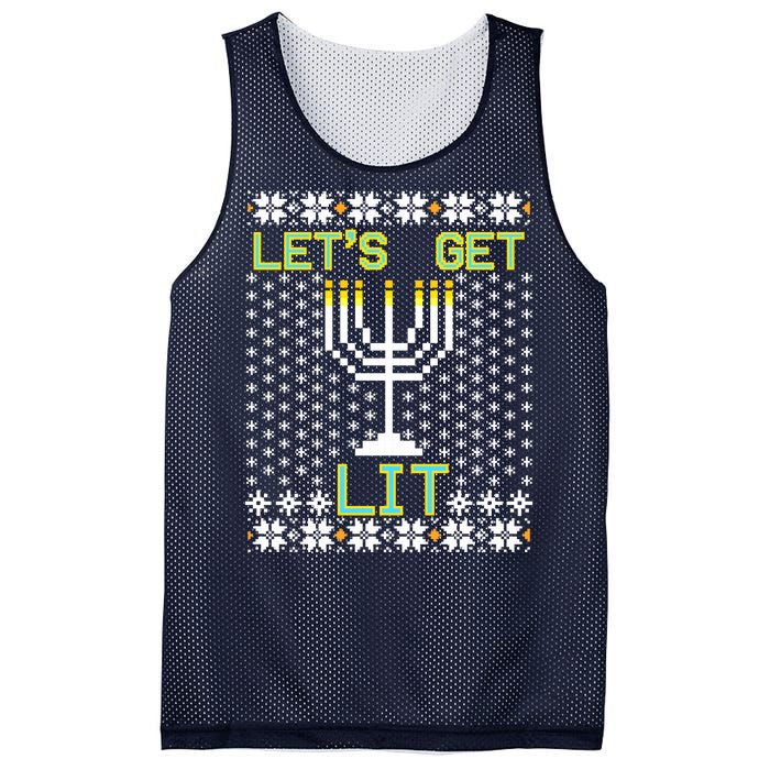 Let's Get Lit Funny Hanukkah Ugly Mesh Reversible Basketball Jersey Tank