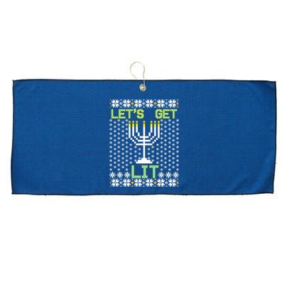 Let's Get Lit Funny Hanukkah Ugly Large Microfiber Waffle Golf Towel