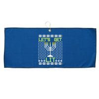 Let's Get Lit Funny Hanukkah Ugly Large Microfiber Waffle Golf Towel