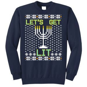 Let's Get Lit Funny Hanukkah Ugly Tall Sweatshirt