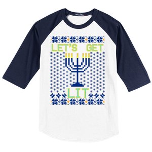 Let's Get Lit Funny Hanukkah Ugly Baseball Sleeve Shirt