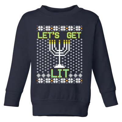 Let's Get Lit Funny Hanukkah Ugly Toddler Sweatshirt