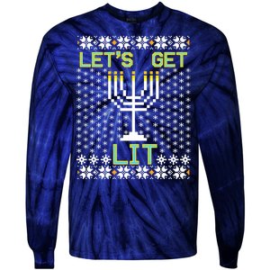 Let's Get Lit Funny Hanukkah Ugly Tie-Dye Long Sleeve Shirt