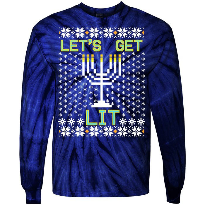 Let's Get Lit Funny Hanukkah Ugly Tie-Dye Long Sleeve Shirt