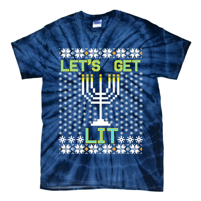 Let's Get Lit Funny Hanukkah Ugly Tie-Dye T-Shirt