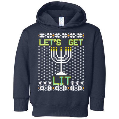 Let's Get Lit Funny Hanukkah Ugly Toddler Hoodie