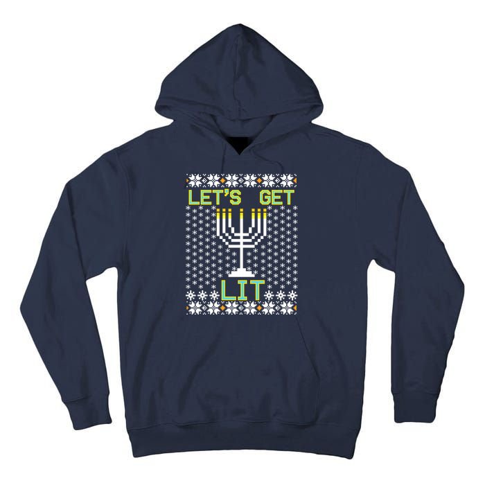 Let's Get Lit Funny Hanukkah Ugly Tall Hoodie