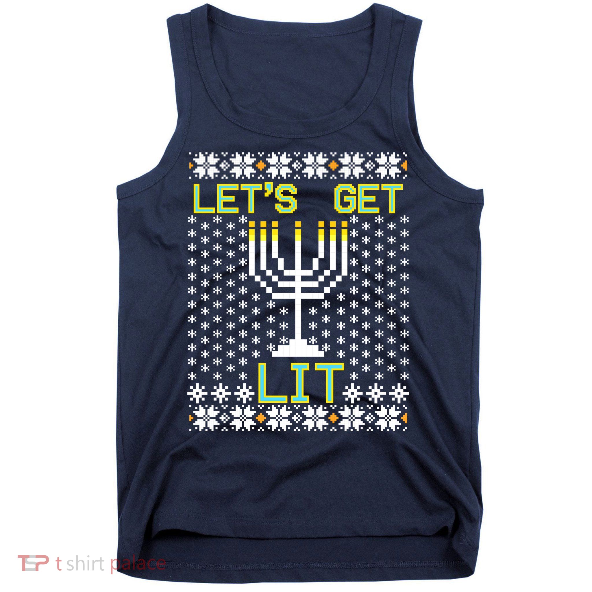 Let's Get Lit Funny Hanukkah Ugly Tank Top