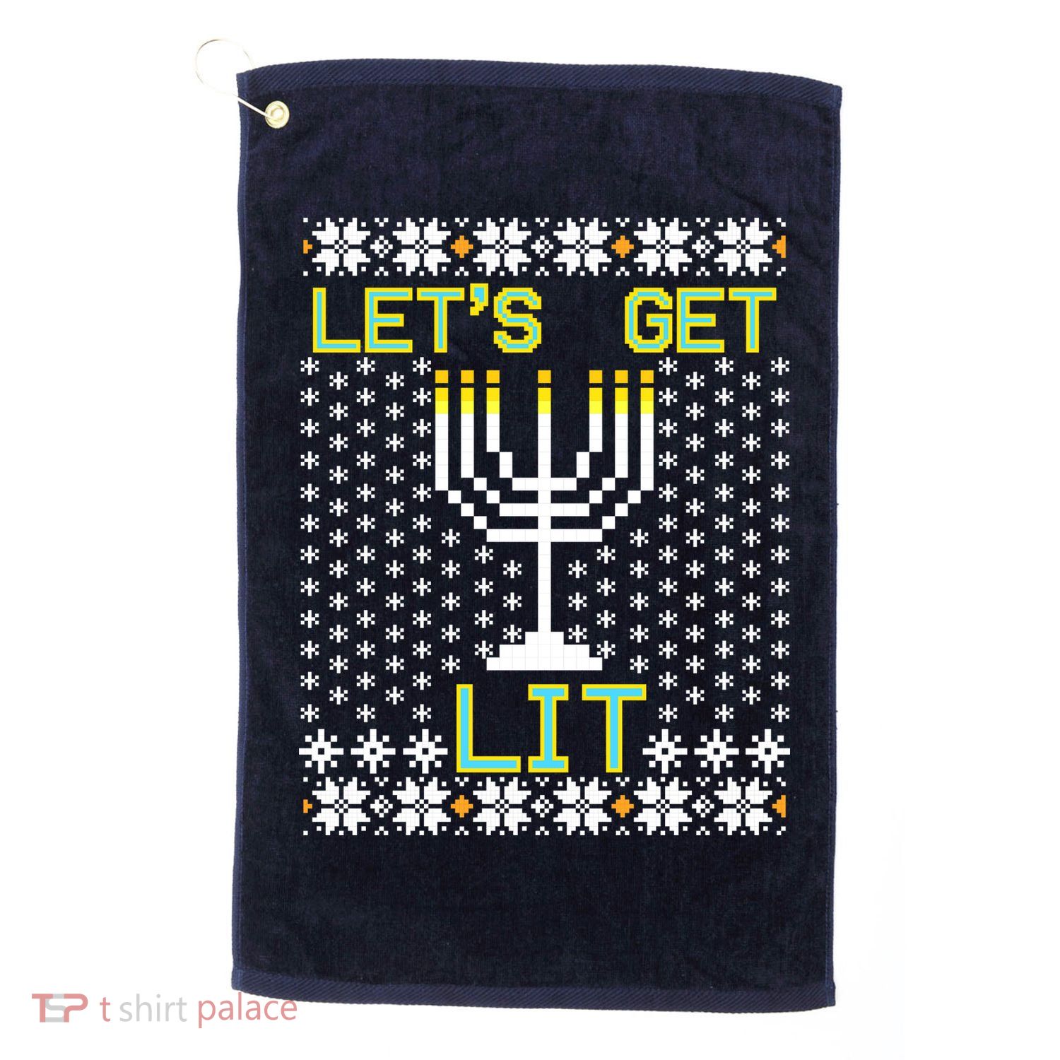 Let's Get Lit Funny Hanukkah Ugly Golf Towel