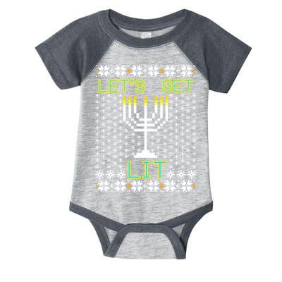 Let's Get Lit Funny Hanukkah Ugly Infant Baby Jersey Bodysuit