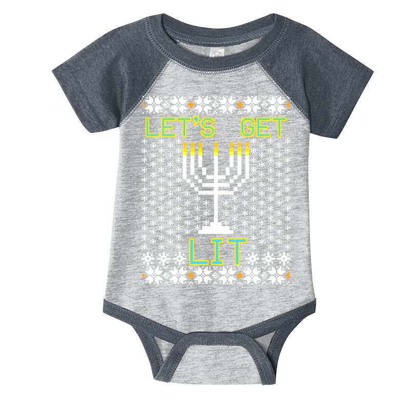 Let's Get Lit Funny Hanukkah Ugly Infant Baby Jersey Bodysuit