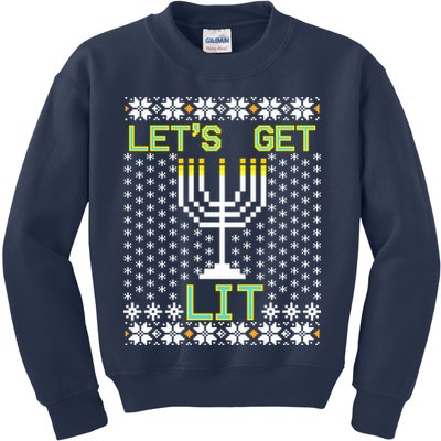Let's Get Lit Funny Hanukkah Ugly Kids Sweatshirt