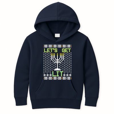Let's Get Lit Funny Hanukkah Ugly Kids Hoodie