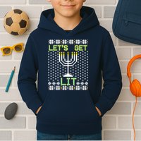 Let's Get Lit Funny Hanukkah Ugly Kids Hoodie