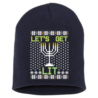 Let's Get Lit Funny Hanukkah Ugly Short Acrylic Beanie