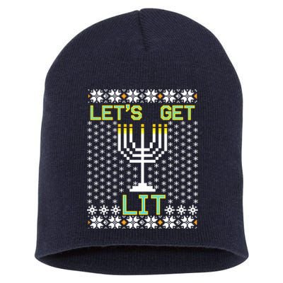 Let's Get Lit Funny Hanukkah Ugly Short Acrylic Beanie