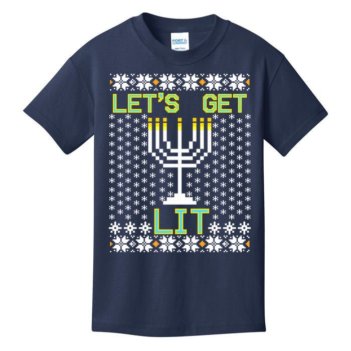 Let's Get Lit Funny Hanukkah Ugly Kids T-Shirt
