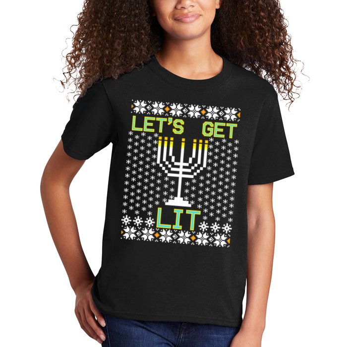 Let's Get Lit Funny Hanukkah Ugly Kids T-Shirt