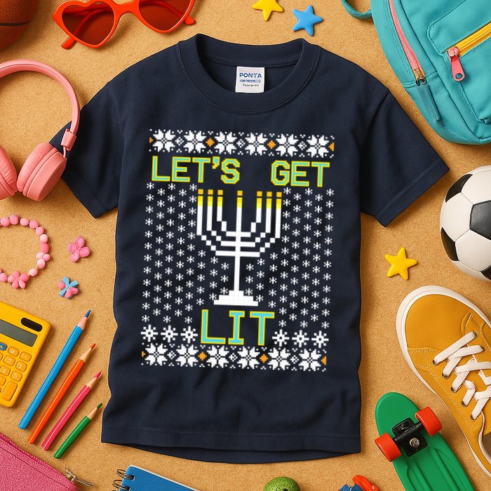 Let's Get Lit Funny Hanukkah Ugly Kids T-Shirt
