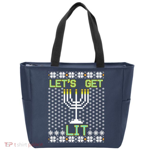 Let's Get Lit Funny Hanukkah Ugly Zip Tote Bag