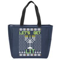 Let's Get Lit Funny Hanukkah Ugly Zip Tote Bag