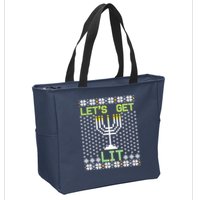 Let's Get Lit Funny Hanukkah Ugly Zip Tote Bag
