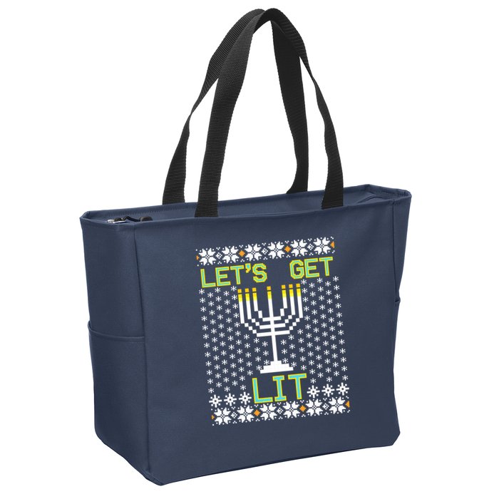 Let's Get Lit Funny Hanukkah Ugly Zip Tote Bag