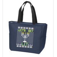 Let's Get Lit Funny Hanukkah Ugly Zip Tote Bag