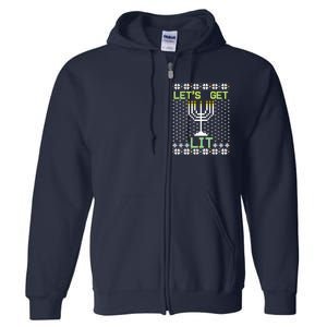 Let's Get Lit Funny Hanukkah Ugly Full Zip Hoodie