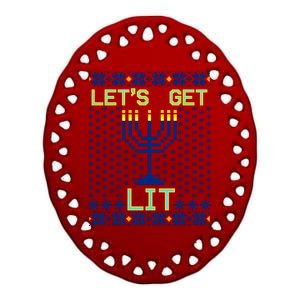 Let's Get Lit Funny Hanukkah Ugly Ceramic Oval Ornament