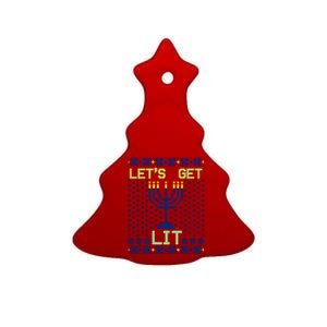 Let's Get Lit Funny Hanukkah Ugly Ceramic Tree Ornament