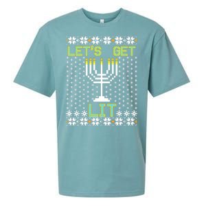 Let's Get Lit Funny Hanukkah Ugly Sueded Cloud Jersey T-Shirt