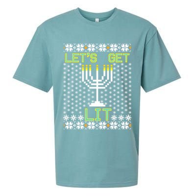 Let's Get Lit Funny Hanukkah Ugly Sueded Cloud Jersey T-Shirt