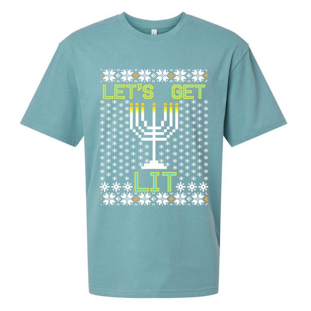 Let's Get Lit Funny Hanukkah Ugly Sueded Cloud Jersey T-Shirt