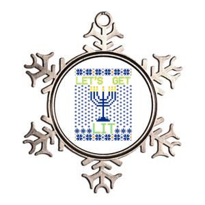 Let's Get Lit Funny Hanukkah Ugly Metallic Star Ornament