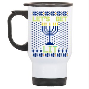 Let's Get Lit Funny Hanukkah Ugly Stainless Steel Travel Mug