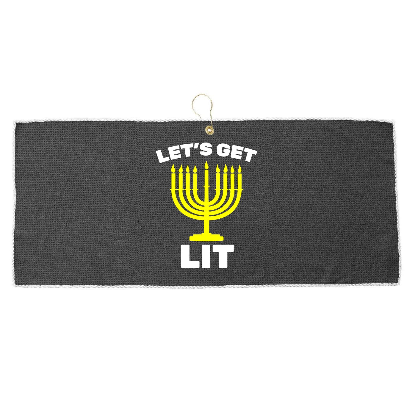 Let's Get Lit Hanukkah Large Microfiber Waffle Golf Towel