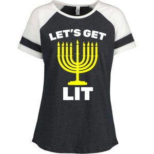 Let's Get Lit Hanukkah Enza Ladies Jersey Colorblock Tee