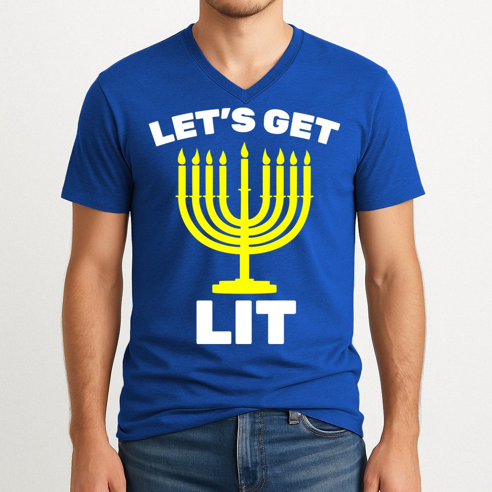 Let's Get Lit Hanukkah V-Neck T-Shirt