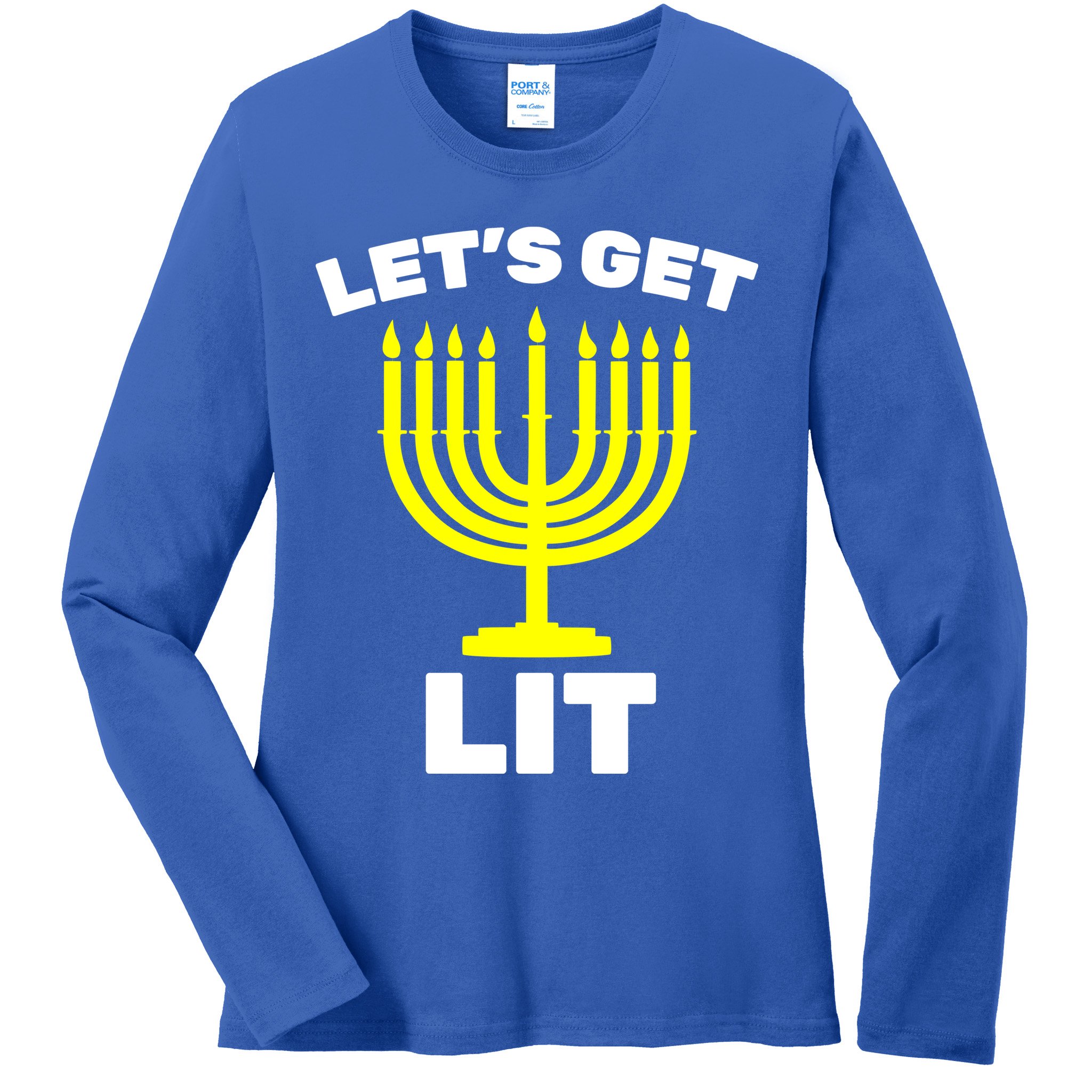Let's Get Lit Hanukkah Ladies Long Sleeve Shirt