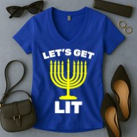 Let's Get Lit Hanukkah Women's V-Neck T-Shirt